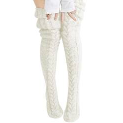 Moitkptt Overknee Strümpfe Damen, Kniestrümpfe Damen Winter, Lange Overknee Strümpfe, Thigh High Socks, Lange Gestreifte Socken, Oberkneestrümpfe Damen für Mädchen, Damen (Weiß) von Moitkptt