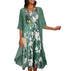 1 Satz Büro Dame Cardigan Kleid Blumendruck Zweiteiliger Anzug Großer Saum Chiffon Midi Kleid Set, Grün , X-Groß von Mokkpeq