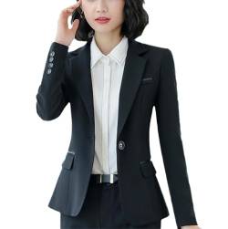 Frauen Langarm Slim Fit Formale Business-Blazer Jacken Büro Damen Casual Arbeit Mode Anzug Mantel Black Blazer M von Mokkpeq