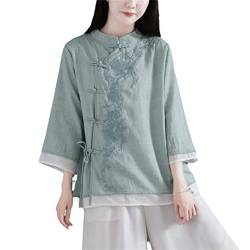 Mokkpeq Chinesischer Stil Cheongsam Top Chinesische Traditionelle Hemdbluse Baumwolle Hanfu Ladies 3/4 Ärmel Stickhemd 3 One Size von Mokkpeq