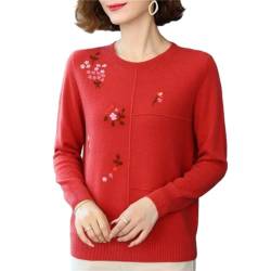 Mokkpeq Damen Vintage Blumen Bestickter Pullover Pullover O-Ausschnitt Langarm Leichter Mutter Strickpullover von Mokkpeq