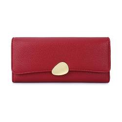 Mokoze Geldbörse Damen, Clutch Geldbörse mit Reißverschlusstasche Große Kapazität PU Leder Trifold Wallet Ideales Accessoire für Geschenke, Alltag und geschäftliche Anlässe, Rot/Ausflug, einfarbig von Mokoze