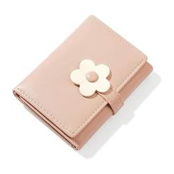 Mokoze Kleine Damen-Geldbörse, niedliche Geldbörse mit kleinem Blumenmuster, PU-Leder, dreifach gefaltet, geeignet als Geschenk, Reisen, Einkaufen und Alltag, Pink von Mokoze