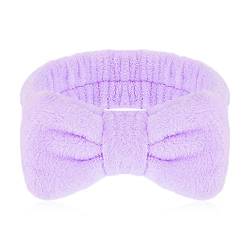 Molain Spa Stirnband Schleifen-Haarbänder Make Up Stirnbänder Frauen Korallen-Fleece Elastisches Stirnband Waschen Des Gesichts Dusche Sport Schönheitspflege Violett von Molain