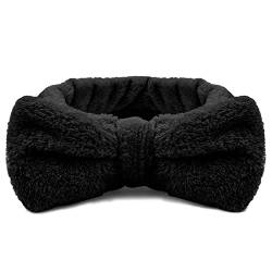 Molain Spa Stirnband Schleifen Haarbänder Make up Stirnbänder Frauen Korallen-Fleece elastisches Stirnband Waschen des Gesichts Dusche Sport Schönheitspflege Schwarz von Molain