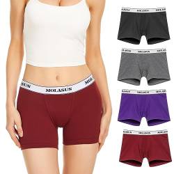 Molasus Damen Boxershorts Slip Anti Scheuern Baumwolle Boyshorts, Mehrfarbig-02er-Pack, 4 Stück, 36 von Molasus