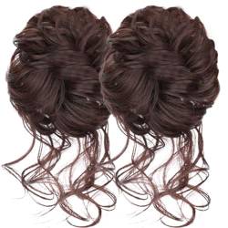 Messy Bun Haarstück 2pcs voluminöses Hochsteckfrisur Haarbrötchen Scrunchie Wavy lockig synthetische Haarverlängerungen Elastizitätsband für Frauen, Brauthaar Dunkelbraun, chaotisches Brötchen Haare von Moligin