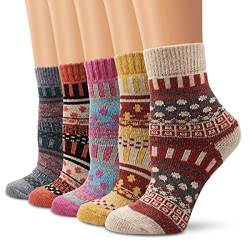 5 Paar - Moliker Wollsocken,Frauen Socken Wintersocken Jahrgang Sanft Warme Socken Zum Winter-5001-Einheitsgröße von Moliker