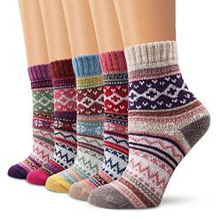 5 Paar - Moliker Wollsocken,Frauen Socken Wintersocken Jahrgang Sanft Warme Socken Zum Winter-5005-Einheitsgröße von Moliker