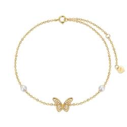 Molioaki Armband Damen Beste 9K(375) Gold Armbänder Schmetterling Bracelet Freundin Geschenke Geburtstagsgeschenk für Frauen Verstellbar 16.5+5cm von Molioaki