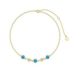 Molioaki Armband Damen Gold 9Karat(375) Blau Opal Armband mit Zirkonia Bracelet Damen Gold Armreif Gold Verstellbar 16.5+5cm Geschenke für Frauen Geburtstagsgeschenk für Frauen von Molioaki