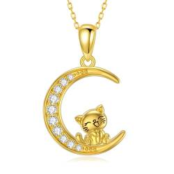 Molioaki Halskette Damen Gold 9K (375) Kette Damen Gold Mond Katze Anhänger Länge 45-50 cm Golden Choker Geschenke für Freundin von Molioaki