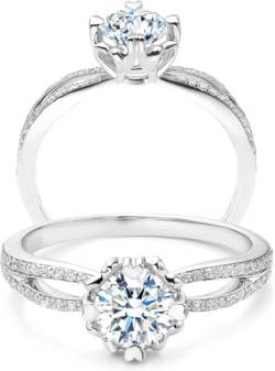 Molioaki Verlobungsring Damen 925 Sterling Silber Eheringe Ringe Frauen Diamantring 1ct Brillantschliff 5A Zirkonia ring mit Geschenkbox Verlobung Hochzeit Geschenk-52 von Molioaki