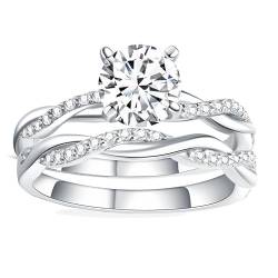 Molioaki Verlobungsring Damen 925 Sterling Silber Unendlicher Diamantring 1.25Karat Brillantschliff 5A Zirkonia Ring Set Schmuck für Braut Hochzeit Eheringe Verlobung Hochzeit Geschenk-52 von Molioaki