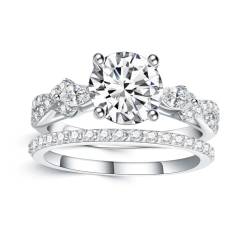 Molioaki Verlobungsring Damen Silber 925 1.5CT Runder Schnitt Zirkonia Ringe mit Marquiseschliff Seitensteine Ehering Trauring mit Geschenkbox Verlobung Hochzeit Geschenk-54 von Molioaki