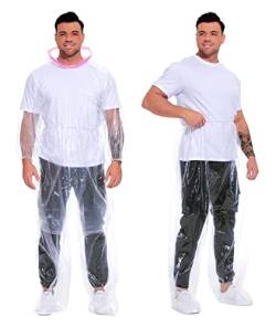 Molirex Einweg Regencape mit Kaputze, Übergröße transparent & wasserdicht für Erwachsene Regenponcho, 2 Stück Regenmäntel Regenhosen Anzug von Molirex