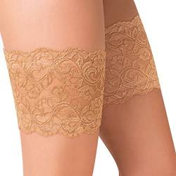 Moltico Elastische Oberschenkelbänder Gegen Reibung Spitze Anti Chafing Schenkel Band Damen Sexy Bänder - Beige Schwarz von Gabriella (1/2, Beige) von Moltico