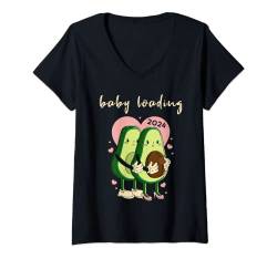 Damen Baby Loading 2024 I Cute Avocado Couple - Pregnancy Gift T-Shirt mit V-Ausschnitt von Mom 2024 Baby Loading I Reveal Gift - Avocado Ed.