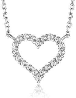 MomentWish Herz Halskette Weißgold, Halskette Damen Silber 925 Moissanite Diamant Geschenk Valentinstag für Frauen Schmuck von MomentWish
