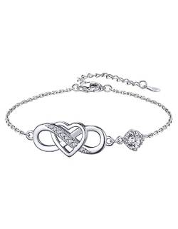 MomentWish Inifinity Armband, 0,5 Carat Moissanite Diamant Armband für Frauen Silber 925 Liebe Herz Armkette Allergiefrei Verstellbar Valentinstag Geburtstag Geschenk für Freundin Mädchen von MomentWish