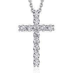 MomentWish Kreuz Kette, Geschenk für ihn Valentinstag, 1,2 Karat Moissanite Diamant Halskette Kreuz Anhänger Herren Silber 925 für Männer Damen Frauen von MomentWish