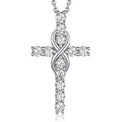 MomentWish Kreuz Unendlichkeitszeichen Kette, Geschenk für ihn Valentinstag, 1,2 Karat Moissanite Halskette Kreuz Infinity Anhänger Silber 925 für Männer Damen Frauen von MomentWish