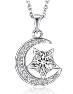 MomentWish Mond und Stern Halskette, Geburtstagsgeschenke für Mama, 1Carat Moissanite Halskette für Frauen, simulierte Diamant Halskette für Valentinstag Geschenk mit GRA Zertifikat von MomentWish