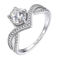 MomentWish Personalisiert Verlobungsring 1Carat Moissanit Diamant Damenring, VVS1 D Farbe 925 Sterling Silber, Trauring Ehering Verlobung Hochzeit Geschenk-Größe50 von MomentWish