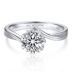 MomentWish Personalisierter Moissainte Ring Damen, 2 Karat Promise ring Wedding ring mit GRA Zertifikat Geschenk für Frauen -Größe50 von MomentWish