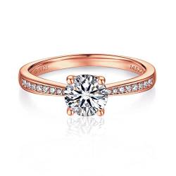 MomentWish Rose Gold Verlobungsring Damen, 1Carat Moissanit Diamant Ring Damen, 925 Sterling Silber, Verlobung Hochzeit Geschenk Ring für Frauen-Größe53 von MomentWish