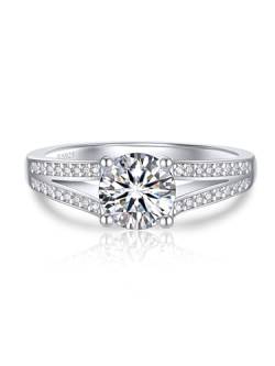 MomentWish Verlobungsring Damen, 1 Karat Ringe Frauen Moissanite Ring Silber 925 Damen Geschenk für sie-Größe 58 von MomentWish