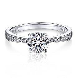 MomentWish Verlobungsring Damen, 1Carat Moissanit Diamant Ring Damen, VVS1 D Farbe 925 Sterling Silber, Verlobung Hochzeit Geschenk Ring für Frauen-Größe49 von MomentWish