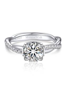 MomentWish Verlobungsring Damen, 1Karat Moissanite Ringe Frauen, Ring Silber 925 Damen, Hochzeit Geburtstag Geschenk für sie-Größe 53 von MomentWish