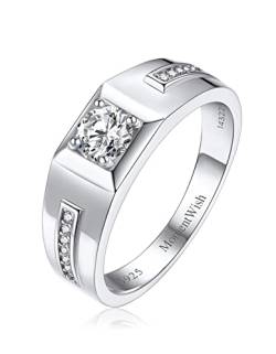 MomentWish Verlobungsring Herren, Geschenk Ehemann Valentinstag, 0,5 Karat Moissainte Herren Ring 925 Silber Männer Hochzeitsring Jahrestag Geschenk-Größe 55 von MomentWish