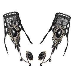 Momeski 2 Stück Vintage Choker Halskette und Handstulpen Set für Damen - Perfekte Ergänzung für Gothic-Outfits, Karnevalskostüme, Faschingsverkleidungen und Halloween-Outfits (Schwarz) von Momeski