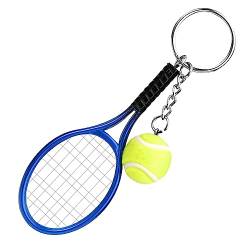 Momeski Mini Tennisball Schlüsselanhänger - Tennis Schläger Design in Blau - Sport-Liebhaber Geschenk für Herren, Damen und Mädchen von Momeski