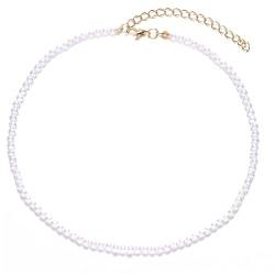 Momeski Perlenkette Damen Perlenkette Perlen Ketten Kurze Runde mit 4 mm Perlen Runde Simulierte Muschelperlen Kette, Choker Halskette für Frauen und Mädchen von Momeski
