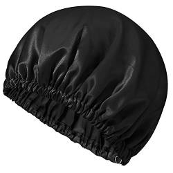 Mommesilk 22 Momme Seide Schlafmütze Haarhaube Kopfbedeckung Schlafkappe elastische Maulbeerseide Nachtmütze Schlafhaube für Locken Schwarz von Mommesilk