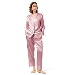 Mommesilk Seide Pyjama Damen Maulbeerseide Schlafanzug 2pc Set Nachtwäsche Homewear Damenpyjama Mädchen Reise aus Echte 19 Momme Seiden (Rosa, S) von Mommesilk