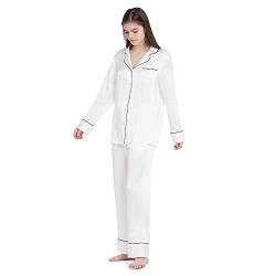 Mommesilk Seide Pyjama Damen Maulbeerseide Schlafanzug 2pc Set Nachtwäsche Homewear Damenpyjama aus 19 Momme Sommer Elfenbein, S von Mommesilk