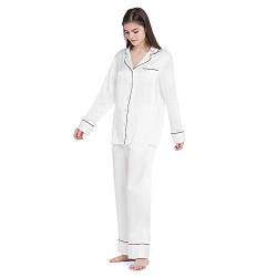 Mommesilk Seide Pyjama Damen Maulbeerseide Schlafanzug 2pc Set Nachtwäsche Homewear Damenpyjama aus 19 Momme Sommer Elfenbein, XL von Mommesilk