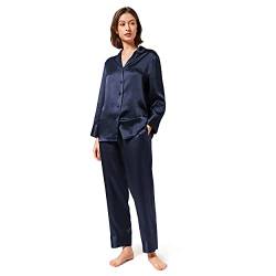 Mommesilk Silk Pyjamas für Frauen Langarm waschbar Mulberry Silk Pj Sets Schlaf Sommer Nachtwäsche Damen Seide Soft Loungewear Blau Medium von Mommesilk