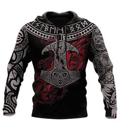 Herren Wikinger Totem Hoodie Pullover 3D Print Nordische Mythologie Vintage Kapuzenoberteile Sweatshirt von Momobuyi