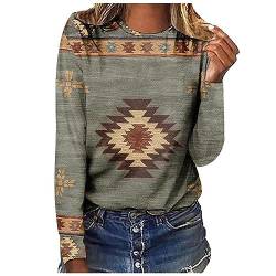 Momobuyi Damen Western Aztec T-Shirt Geometrischer Druck Leichte Sweatshirts Vintage Langarm Sportoberteil von Momobuyi