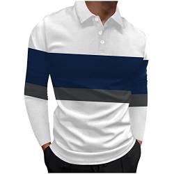 Poloshirt Herren, Slim Fit Knöpfe Basic T Shirts Casual Golf Tennis Poloshirts Langarm Streifen T Shirt Klassische Karierte Spleiß Polohemd Lässig Polohemd für Männer von Momolaa