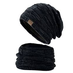 Wintermütze Strickmütze für Damen Herren warme Beanie Schal Set 2-Pack Baumwolle Beanie Cap Weiche Warme Kopfbedeckung für Männer und Frauen One Size.Momoon. (Black) von Momoon
