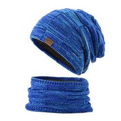 Wintermütze Strickmütze für Damen Herren warme Beanie Schal Set 2-Pack Baumwolle Beanie Cap Weiche Warme Kopfbedeckung für Männer und Frauen One Size.Momoon. (Blue) von Momoon