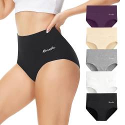 Momoshe Bauchweg Unterhose Damen Perioden Unterwäsche Hipster High Waist Hohe Taille Tanga Schlüpfer Baumwolle Women's Knickers Schwarz Weiß Grau Farbe Lila 5er Pack M von Momoshe