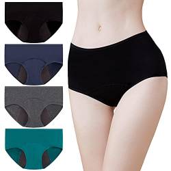 Momoshe Perioden Unterwäsche String Damen 4er Pack Baumwolle Unterhosen Frauen Menstruation Panty Absorbierend Schwarz Dunkelgrau Marine Grün M von Momoshe