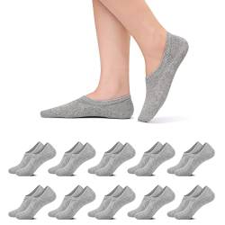 Momoshe Sneaker Socken Damen 35-38 Füßlinge Damen Füsslinge Herren Invisible No Show Socks Kurz Socken Rutschfest mit Silikonpad Unsichtbare 10 paar Grau von Momoshe